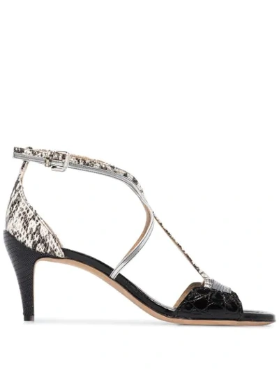 Chloé Carla Snake- And Croc-effect Leather Sandals In Black