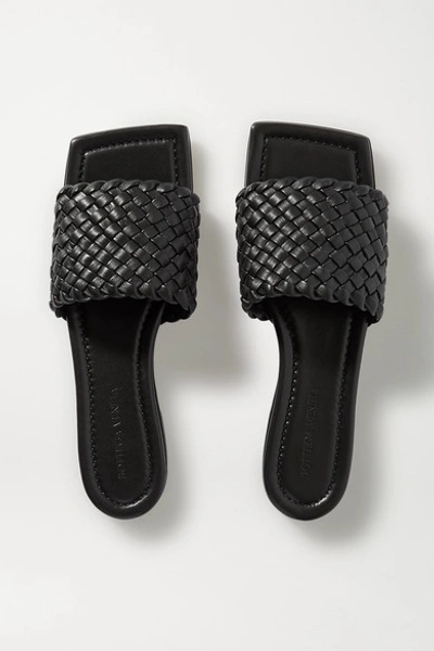Bottega Veneta Intrecciato Leather Sliders In Black