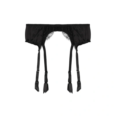 Fleur Of England Signature Silk-blend Suspender Belt In Black