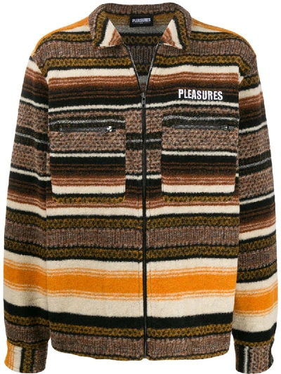 Pleasures Explorer Striped Wool-blend Fleece Jacket In Brown