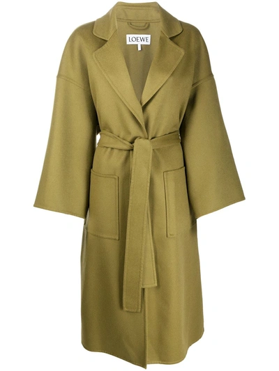 Loewe Olive Belted Wool And Cashmere-blend Coat In Khaki