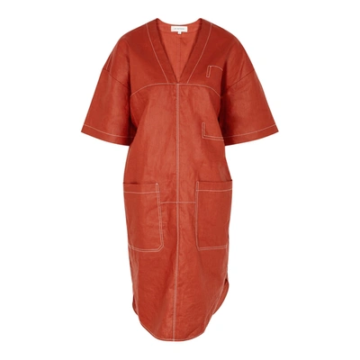 Lee Mathews Phoebe Red Linen Midi Dress