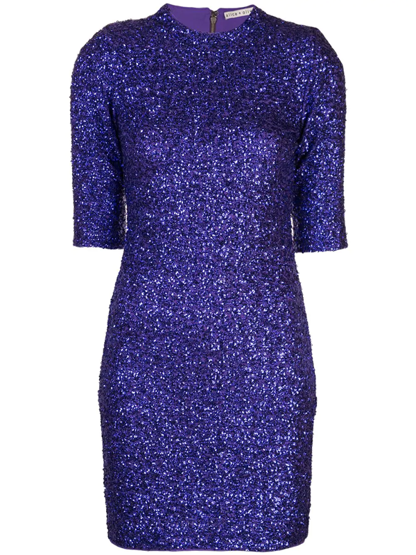 purple glitter mini dress