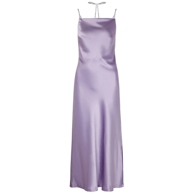 Nafsika Skourti Purple Crystal-embellished Satin Midi Dress In Lilac