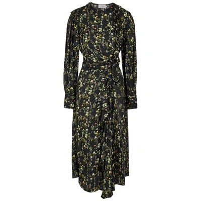 Preen By Thornton Bregazzi Nicola Floral-print Silk-blend Midi Dress In Black