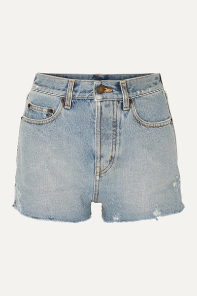 Saint Laurent Light Blue Distressed Denim Shorts