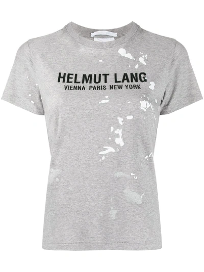 Helmut Lang Paint-splattered Logo-print T-shirt In Grey