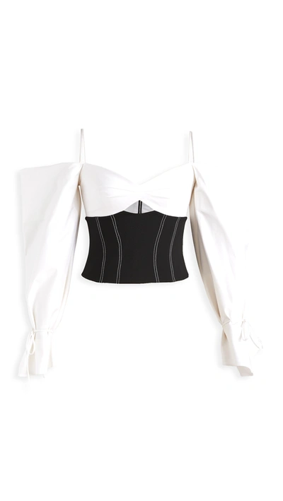 Nafsika Skourti Monchrome Open-shoulder Cotton Top In White/black