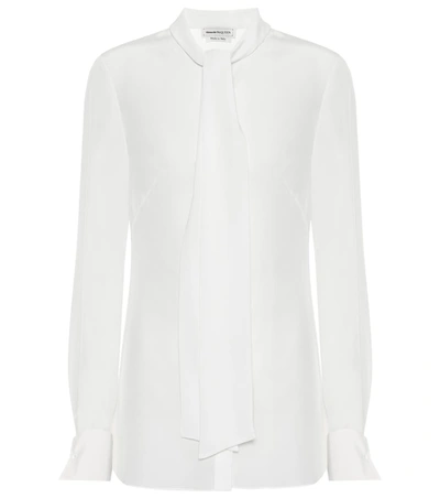 Alexander Mcqueen Ivory Lace-trimmed Silk-chiffon Blouse In White