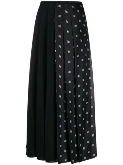 Fendi Ff-print Silk-twill Pleated Skirt In Black