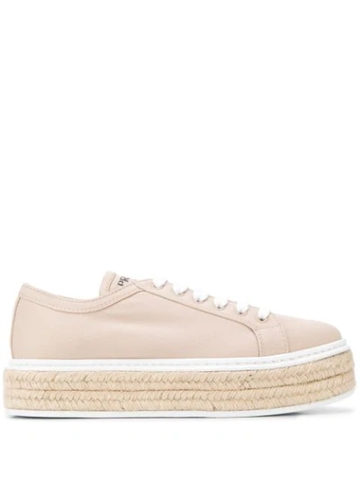 Prada Lace-up Espadrille Sneakers In Neutrals