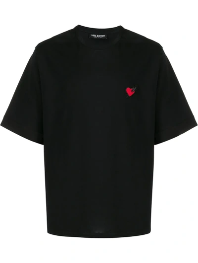 Neil Barrett Lightning Bolt Heart Patch T-shirt In Black