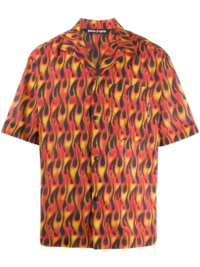Palm Angels Flame Print Short-sleeved T-shirt In 黑色