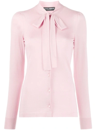 Dolce & Gabbana Pussycat Bow Long-sleeved Blouse In Pink