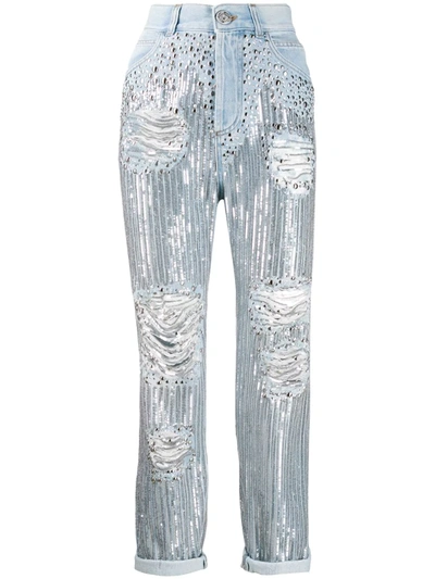 Balmain High-rise Sequin Boyfriend Jeans In Blue