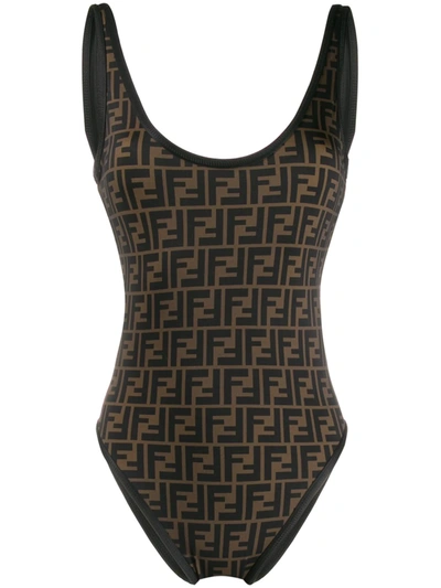Fendi Monogram-print Reversible Swimsuit In Black