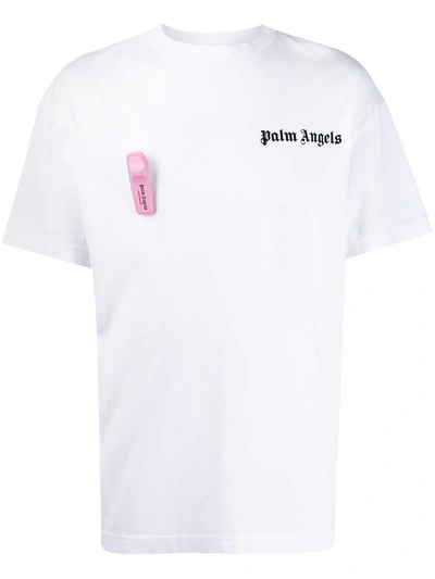 Palm Angels Security Alarm Appliqué T-shirt In White
