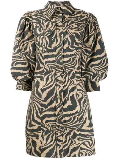 Ganni Swirl Tiger-print Dress In Brown