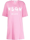 Msgm Loose-fit Logo T-shirt Dress In Pink