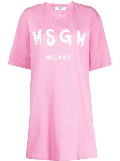 Msgm Loose-fit Logo T-shirt Dress In Pink