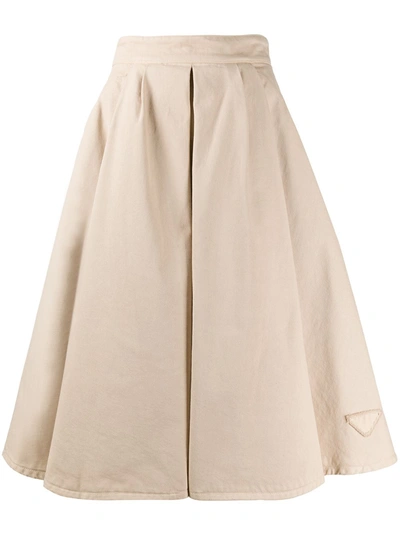 Prada Pleated A-line Skirt In Neutrals