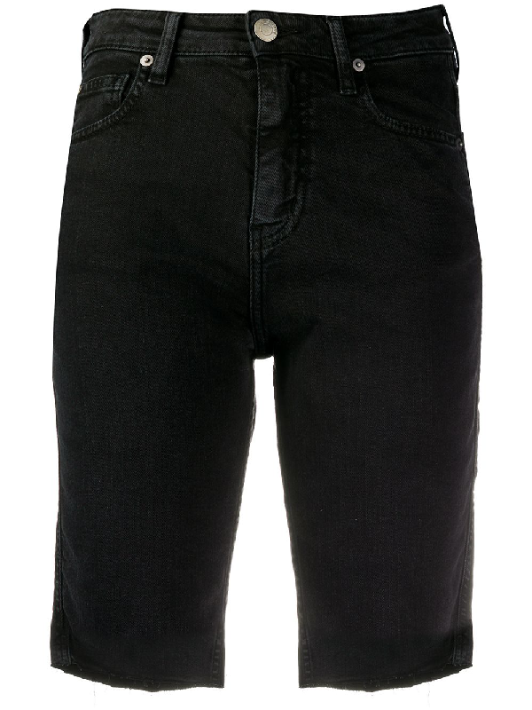 knee length black denim shorts