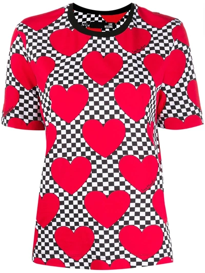 Love Moschino Check Heart Print T-shirt In Red