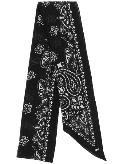 Saint Laurent Paisley-print Skinny Scarf In Black