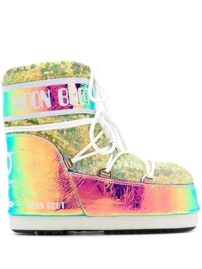 Moon Boot Oil Slick-effect Snow Boots In Acid Green