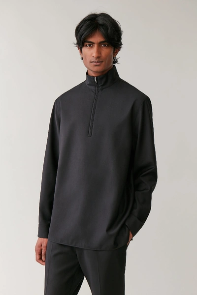 Cos Long-sleeved Half-zip Shirt In Black