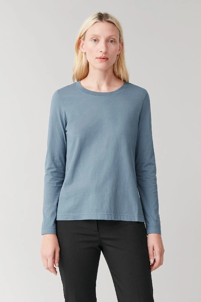 Cos Long-sleeved Cotton Top In Blue