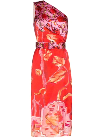 Peter Pilotto Floral Print Silk Midi Dress In Pink