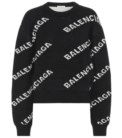 Balenciaga Logo Intarsia Wool Sweater In Black