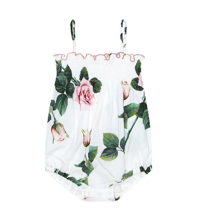 Dolce & Gabbana Baby Floral Cotton Playsuit In White