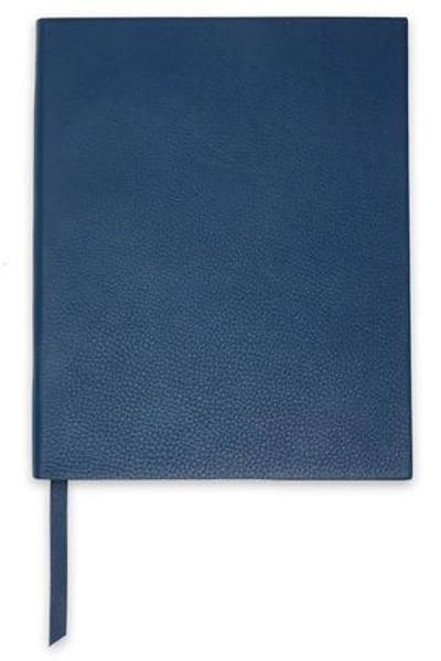 Smythson Pebbled-leather Notebook In Petrol