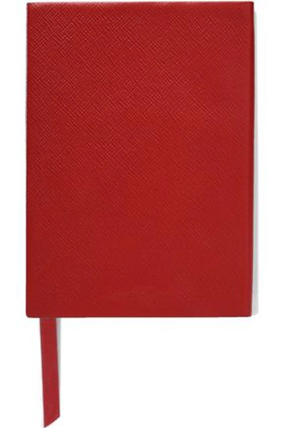 Smythson Soho Textured-leather Notebook In Red
