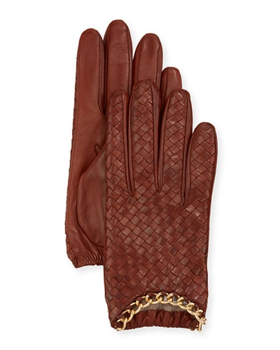 Portolano Woven Leather Cashmere-lined Gloves In Tobacco