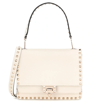 Valentino Garavani Rockstud Vitello Alce Box Shoulder Bag In White