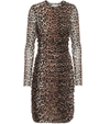 Ganni Ruched Leopard-print Stretch-mesh Mini Dress