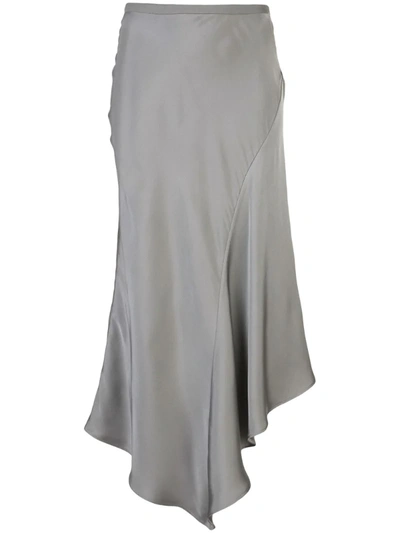 Anine Bing Bailey Asymmetric Silk-charmeuse Midi Skirt In Silver