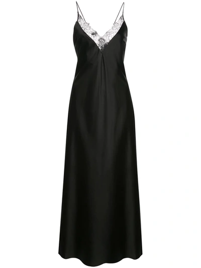 Anine Bing Katy Lace-trimmed Silk-charmeuse Midi Dress In Black