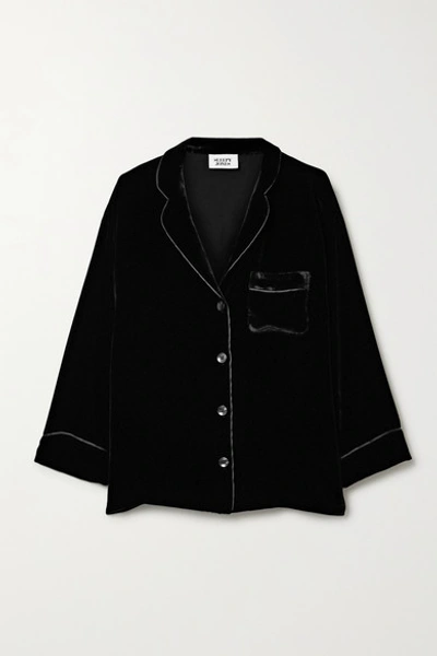 Sleepy Jones Marina Atleisure Grosgrain-trimmed Velvet Pajama Shirt In Black