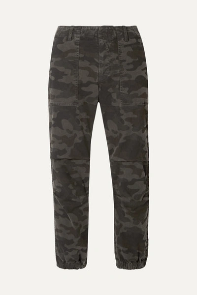 Nili Lotan French Military Cropped Camouflage-print Cotton-twill Tapered Pants In Gray