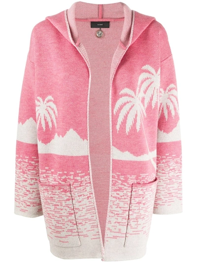Alanui Oversized Hooded Wool-jacquard Cardigan In Pink