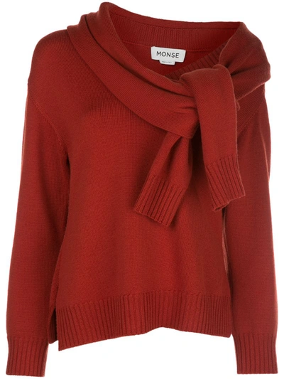 Monse Asymmetric Tie-front Merino Wool Jumper In Red