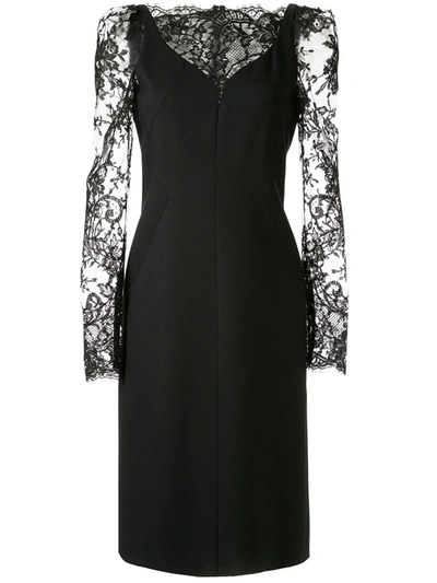 Alexander Mcqueen Lace-paneled Wool-blend Cady Dress In Black