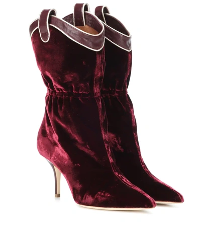 Malone Souliers Daisy 100 Leather-trimmed Velvet Ankle Boots In Maroon