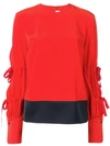 Victoria Victoria Beckham Satin-paneled Bow-embellished Crepe Blouse In Red