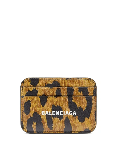 Balenciaga Leopard-print Leather Cardholder In Grey