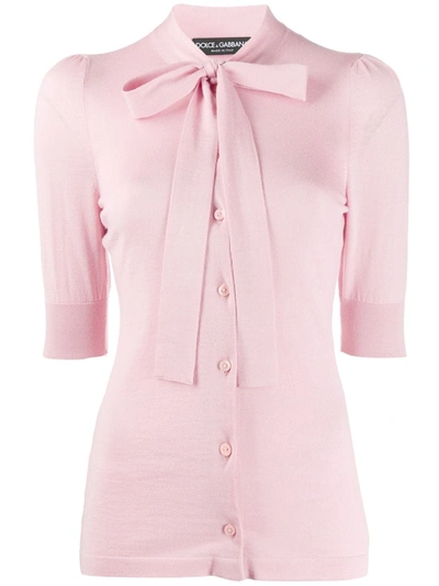 Dolce & Gabbana Pussy-bow Cashmere And Silk-blend Cardigan In Pink